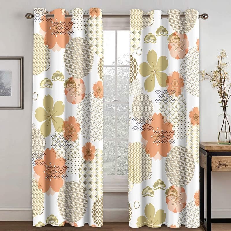 YELDAN Cortinas de flores, cortinas opacas de lunares de 63 pulgadas de largo, juego de 2 paneles de cortinas con aislamiento térmico con ojales