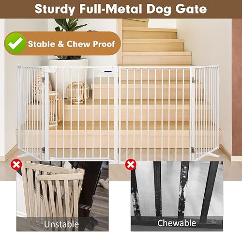 Miniatura 6 de Puertas de metal independientes para perros con puerta, extra anchas de 24 pulgadas, 32 pulgadas de altura, valla plegable para interiores y