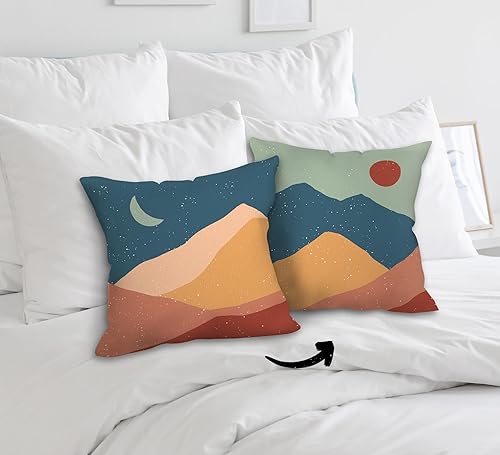 Miniatura 4 de FLDAS Fundas de almohada decorativas reversibles de 18 x 18 pulgadas, estilo bohemio, sol, luna, montaña, paisaje, fundas de cojín para el hogar,