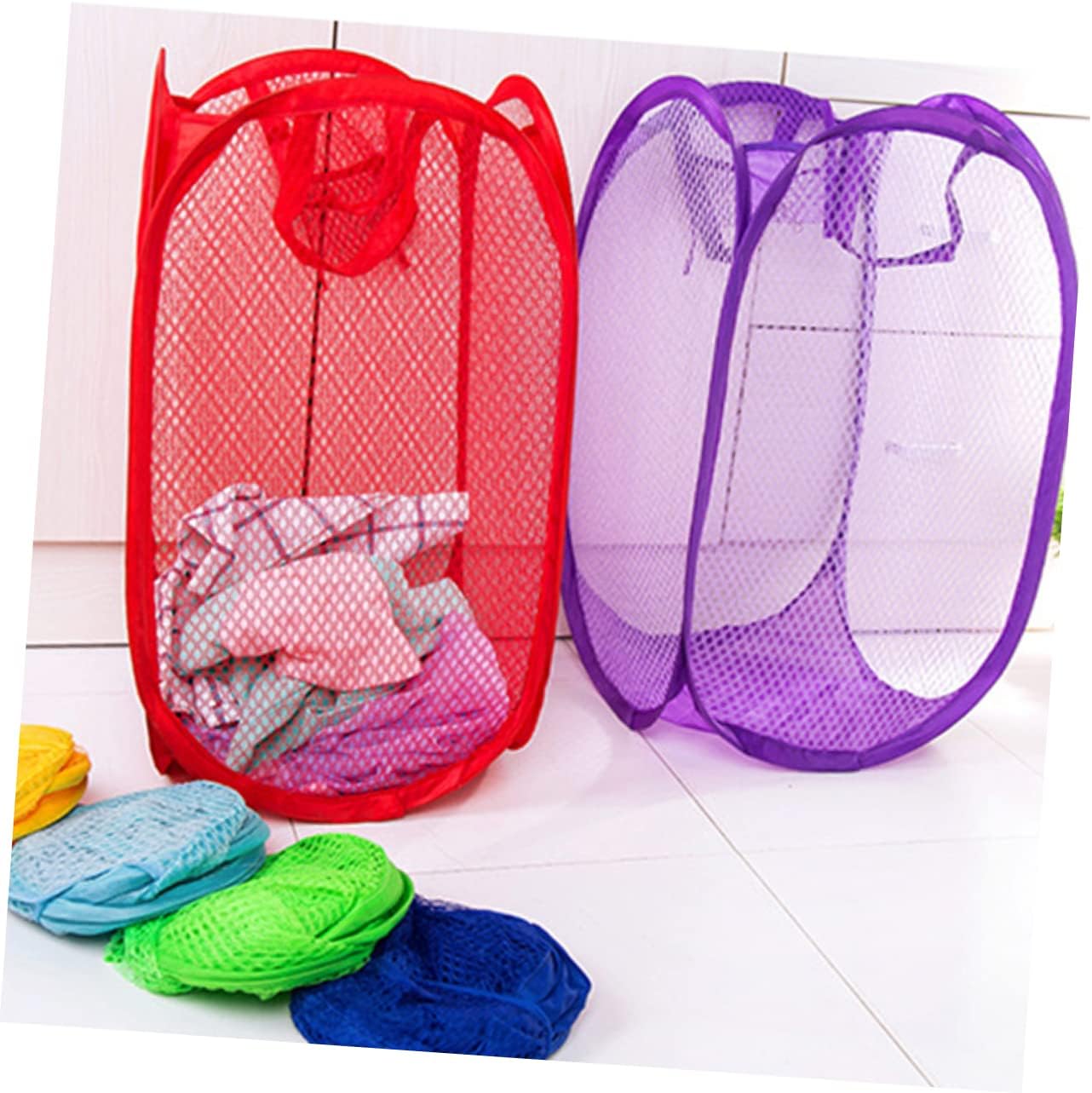 Foldable Pop up Laundry Basket with Side Pocket and Two Handles