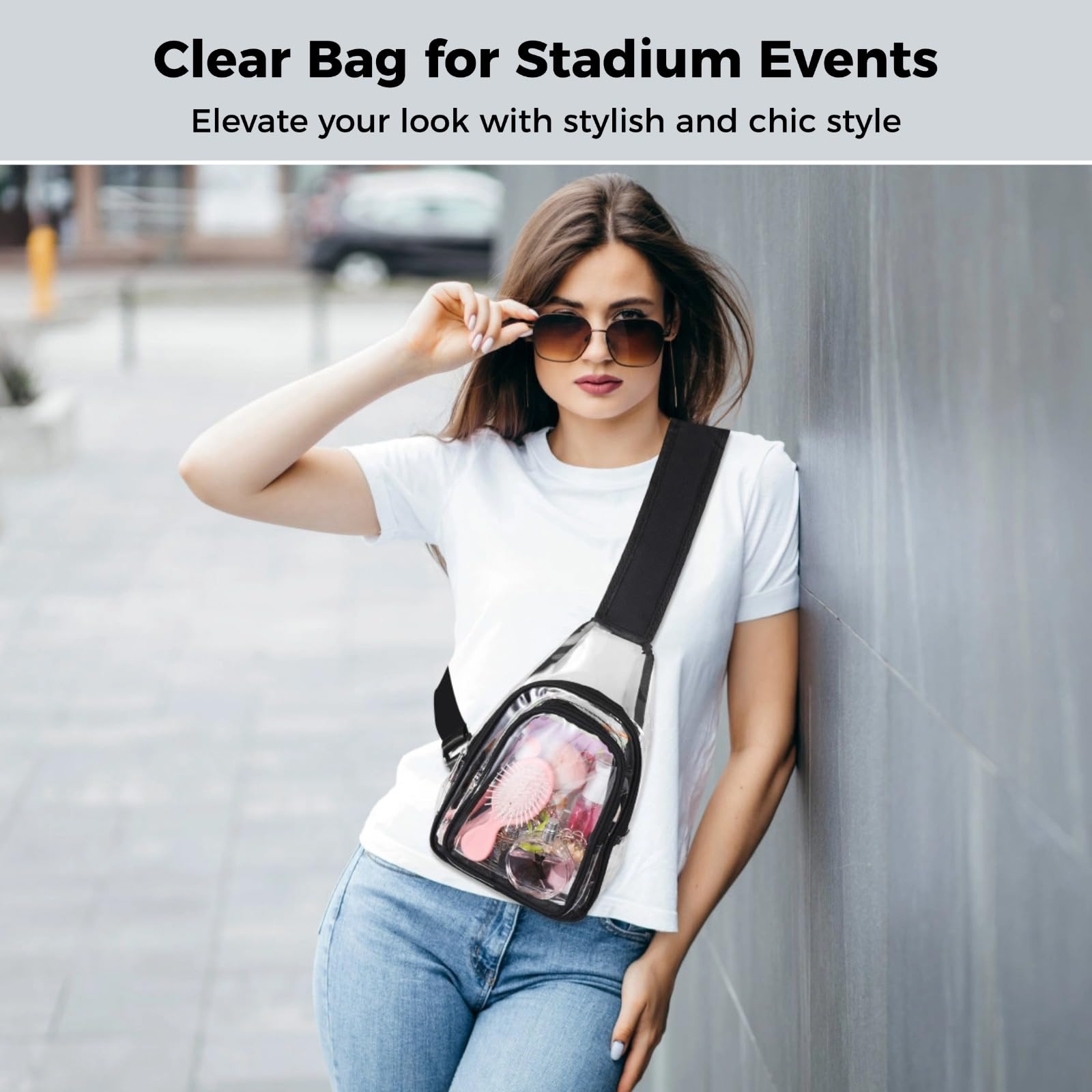 Clear Bag für Stadionevents, transparente Crossbody-Tasche, transparente Umhängetasche für Damen und Herren, unisex PVC-Tasche mit Reißverschluss, wasserabweisend, für Sport, Konzerte, Partys