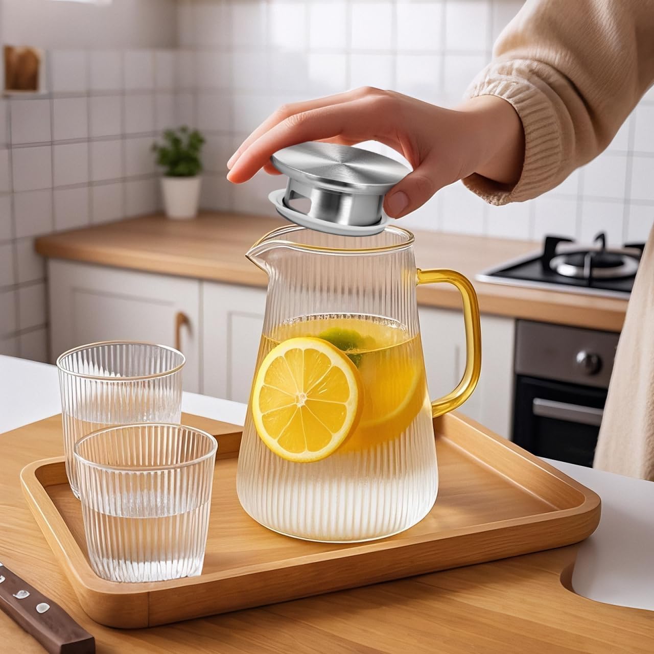 SOLUSTRE Stainless Steel Glass Water Pitcher Lids AntiDust SplashResistant Stoppers Covers with Drain for Beverage Carafe Pouring