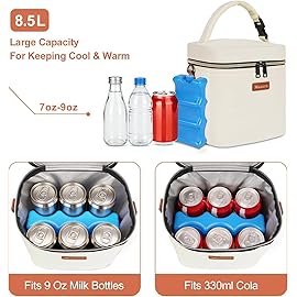 Mancro Breastmilk Cooler Bag with Ice Pack, Fits 6 Insulated Baby Bottles Up to 9 Ounce, Breast Milk Cooler for Nursing Mom (Cream)