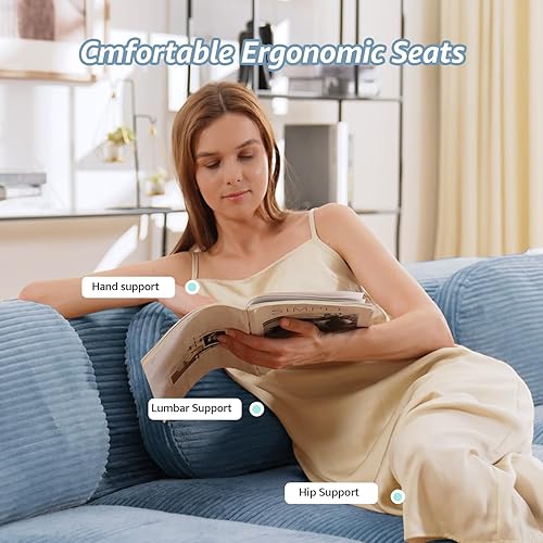 Miniatura 4 de Sofás modulares deshuesados de 116 pulgadas para sala de estar, sofá modular de pana, sofá modular azul, 3 plazas con 1 otomana, sofás para sala