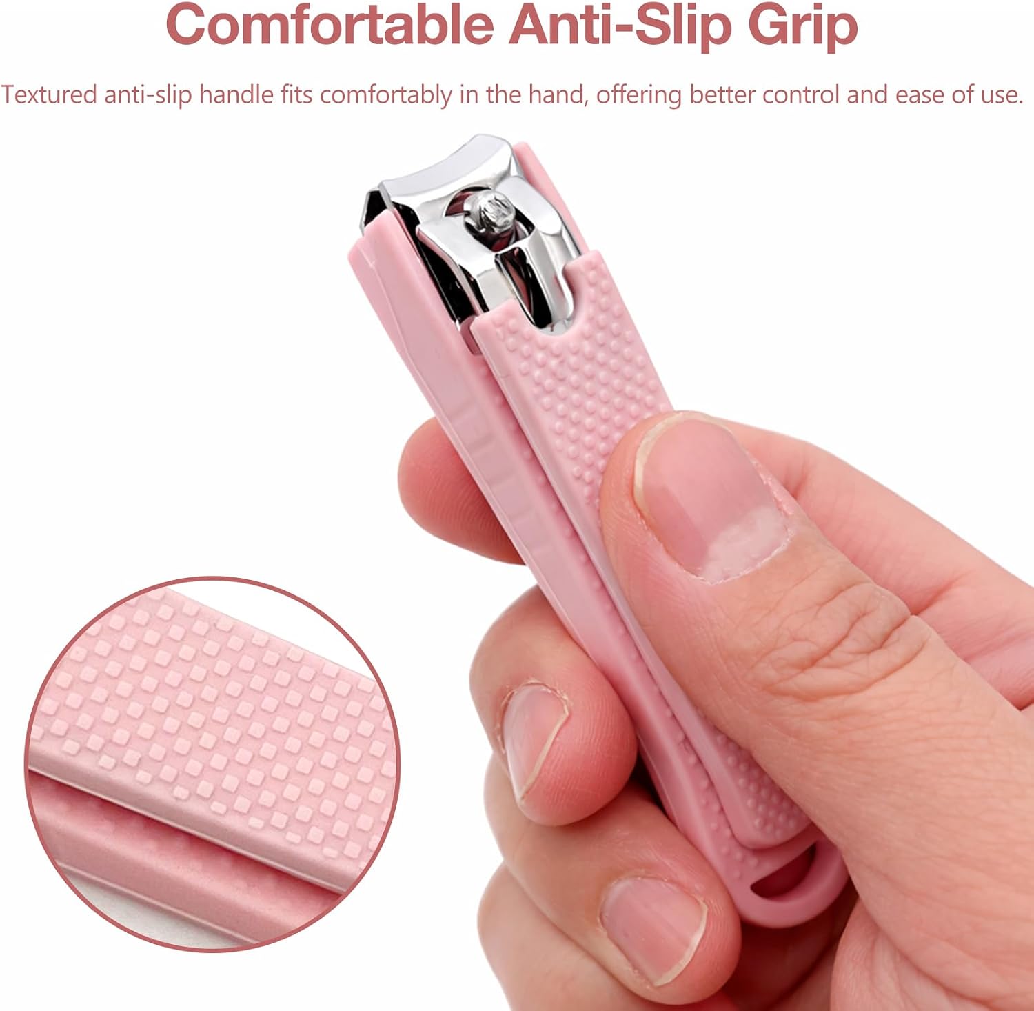Portable 2-Piece Pink Nail Care Kit – Stainless Steel Fingernail & Toenail Clippers with Anti-Slip Handle for Home