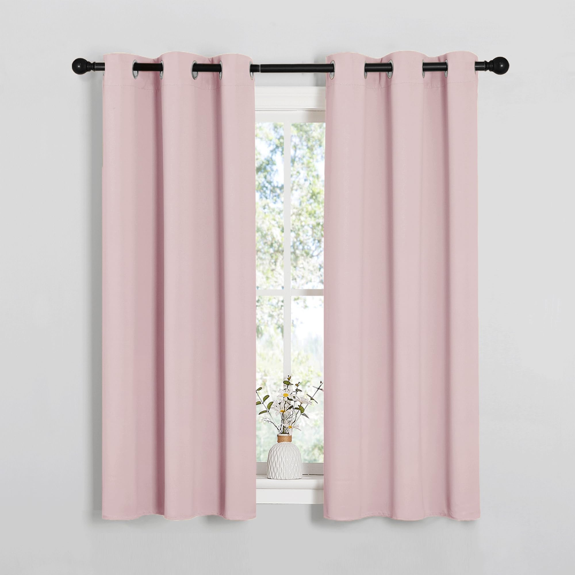 PONY DANCE Short Blackout Eyelet Curtains, Pink, 2 Panels, 37 x 54 Inch