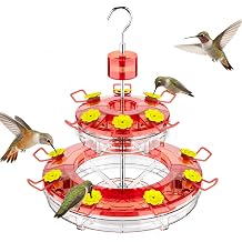 Birdream Hanging Hummingbird Feeder, 20oz | Double-Tier Saucer, 14 Feeding Ports, Ant Moat, Stainless Steel Pole, Easy to Refill and Clean