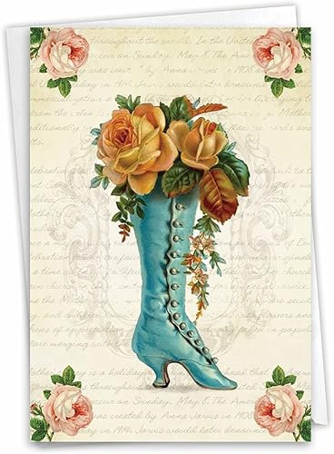 NobleWorks - Tarjeta de felicitación vintage de flores victorianas de agradecimiento para ella, mujer, con sobre de 5 x 7 pulgadas (1 tarjeta)