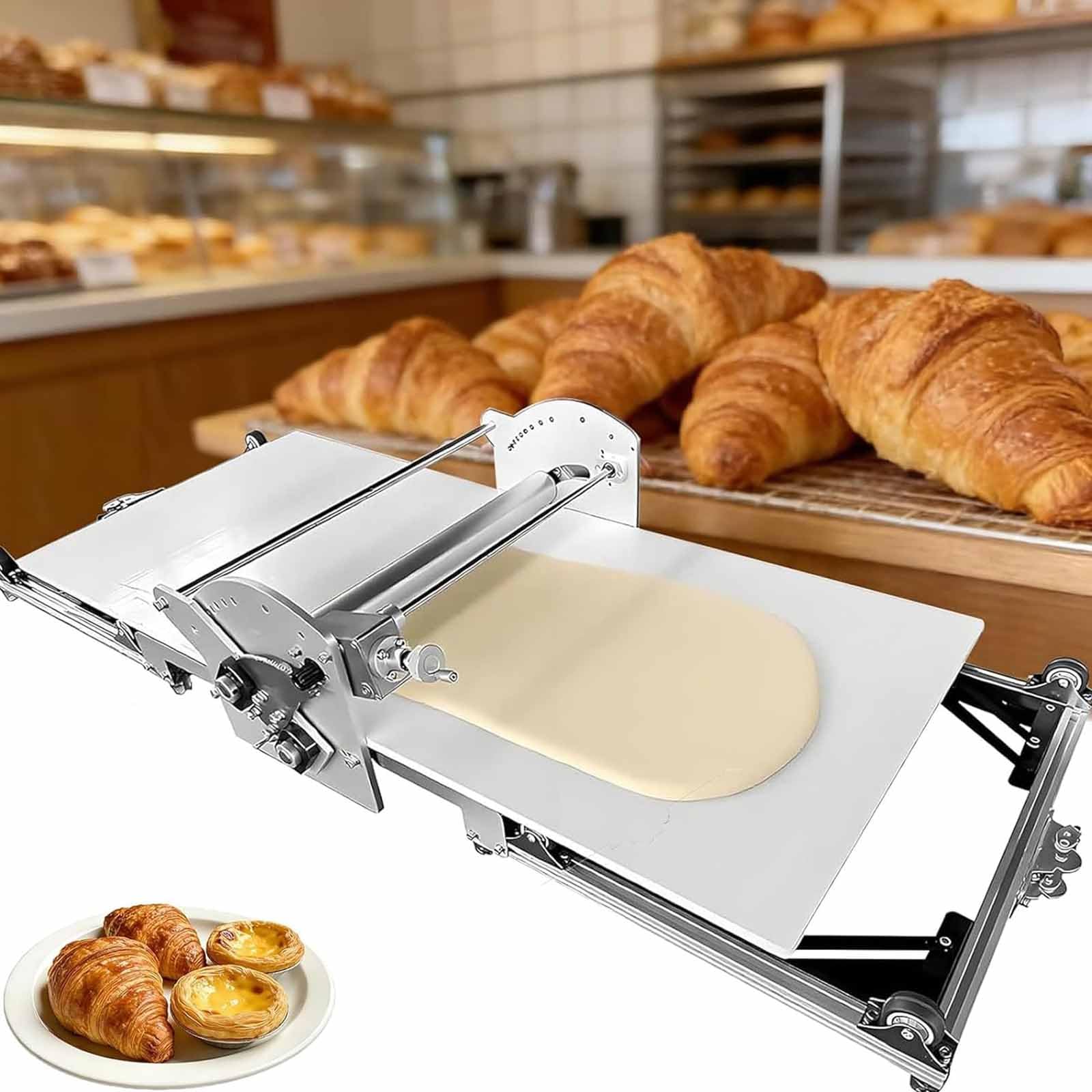 Sfogliatrice Elettrica Professionale per Pasta Sfoglia, Pieghevole, con Spessore Regolabile da 2 A 30 Mm, in Acciaio Inossidabile, Ideale per Croissant E Pasta Sfoglia, Perfetta per Pasticceri
