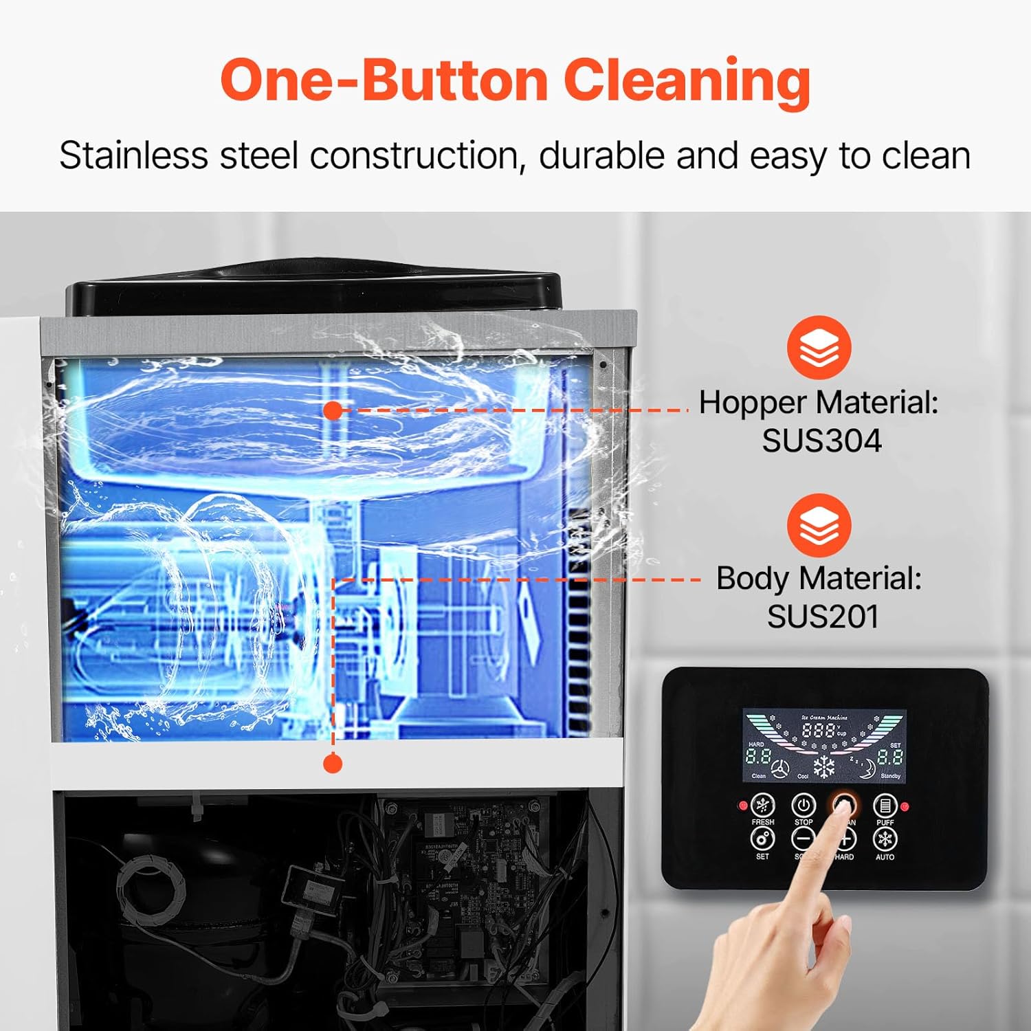 VEVOR Commercial Ice Cream Machine,1000W Single Flavor Countertop Soft Serve Ice Cream Maker with 4L Hopper 1.6L Cylinder, LCD Panel Auto Clean Pre-cooling,10.6 QT/H Yield for Restaurant Snack Bar