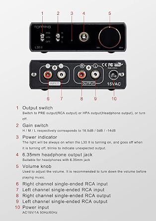 TOPPING L30II NFCA Linear Headphone Amp - 6.35mm Jack 3.5mm Adaptor RCA Input and Output 37Vpp high Output Voltage Mini HiFi Amp Audio Hi-Res Preamplifier (Black)