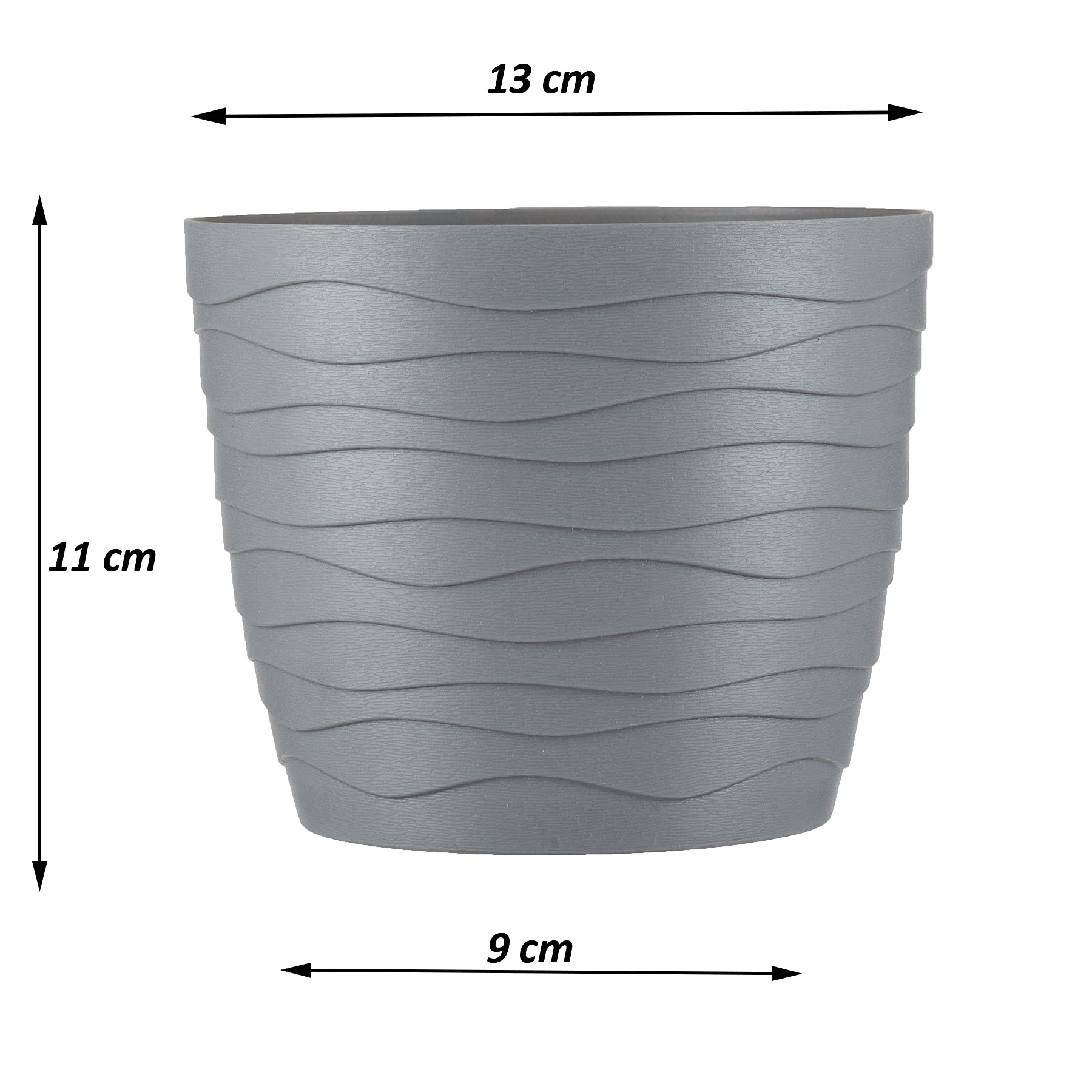 TYMAR Set Di 2 Vasi Da Fiori Con Sottovaso – Rotondi, Per Interni – Plastica Leggera Con Design Ondulato 3D – Colore Crema, Diametro 13 Cm - 3