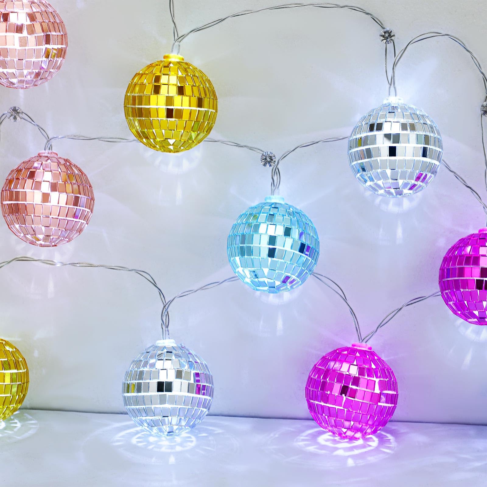 BBTO 10 Pcs LED Disco Ball String Lights 2 Inch Battery,Vivid Color