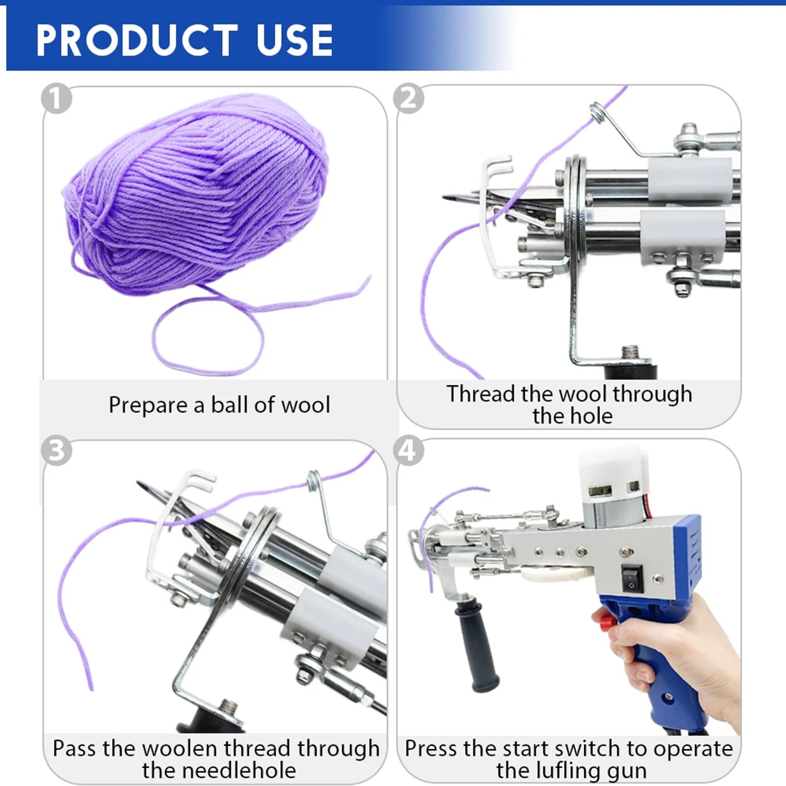 Rug Tufting Gun 2 en 1 Cut & Loop Pile,5-40 Puntadas/seg Ajustable con Recortadora De Alfombras,Tufting Gun Kit de Inicio de Pistola de mechones,Rug DIY Making Tools
