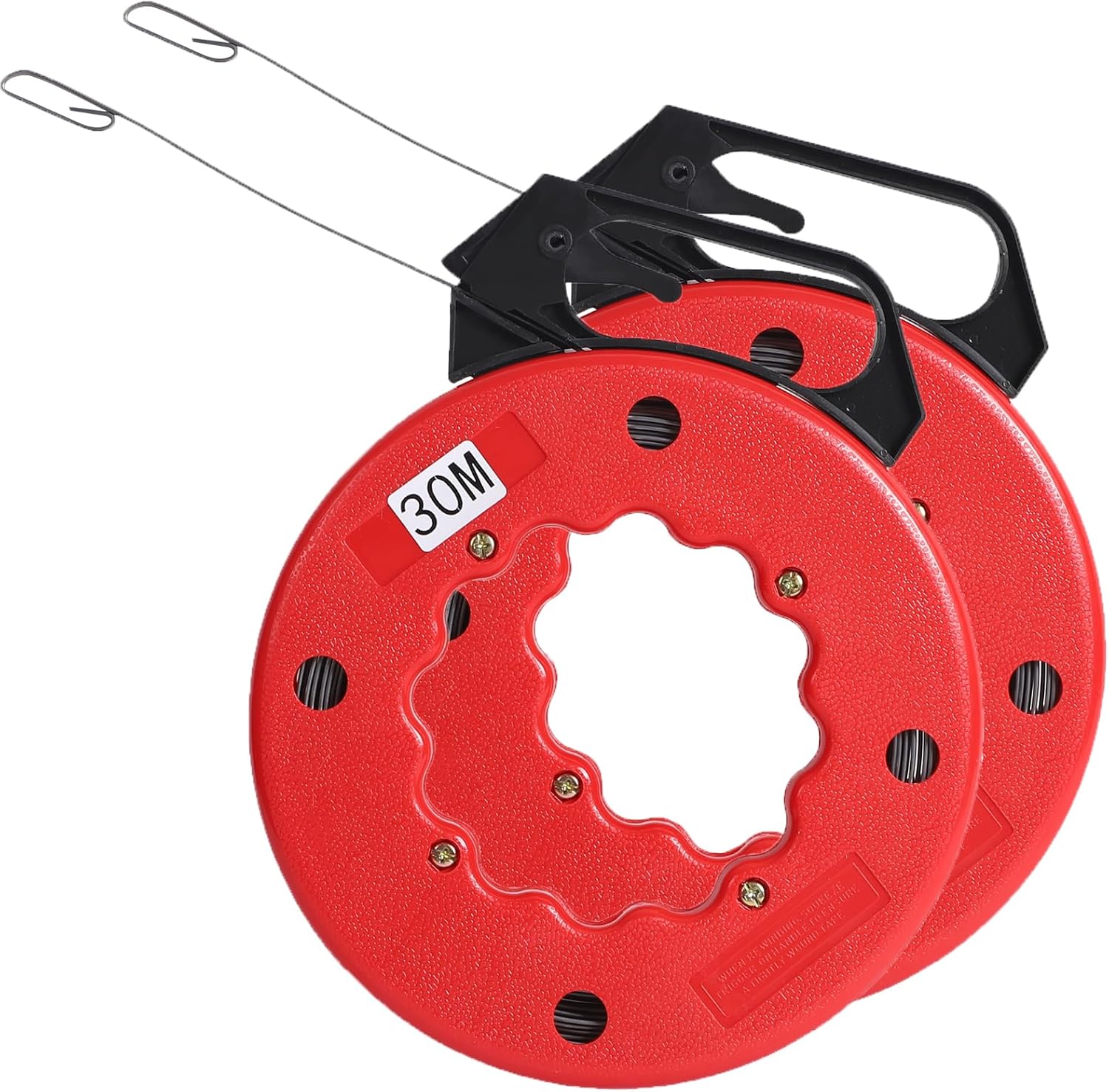KINJOEK 2 PCS 200 Feet Steel Fish Tape in Red Plastic Housing Retractable Wire Fish Tape Reel Pulling for Heavy Duty Pulls, Short Runs and Conduit Measuring