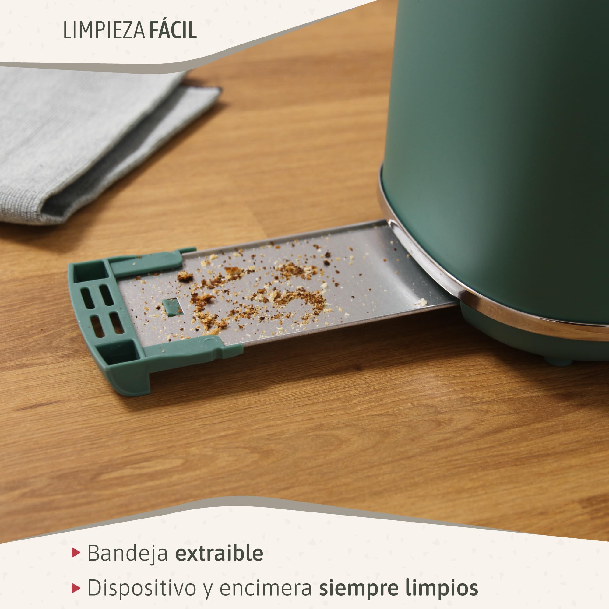 briebe Nordic Set Tostadora Pan Ranura Ancha 2 Rebanadas, 6 Niveles Tostado + Tetera Silbante 2,3 L Infusiones, Acero Inoxidable, Inducción, Libre BPA, Pack Desayuno Diseño Nórdico Verde