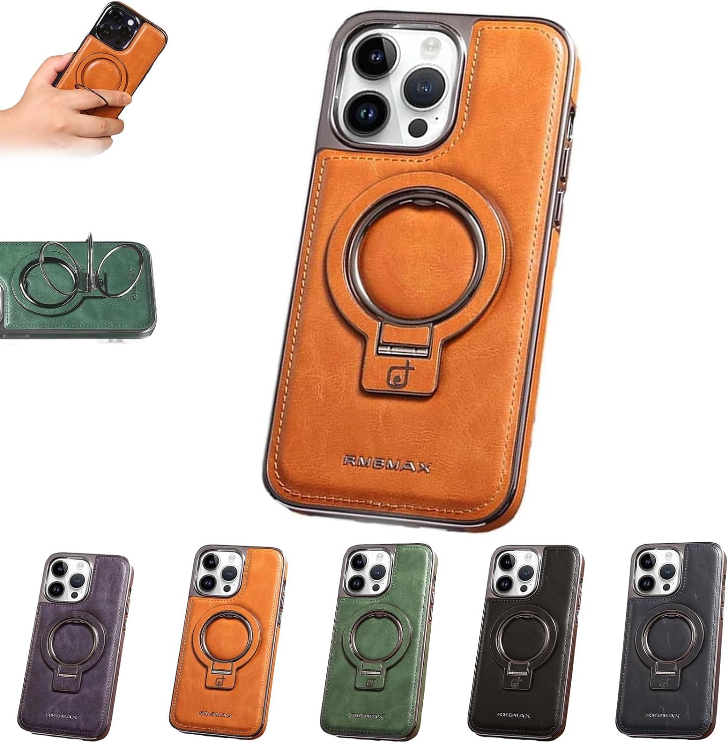 Leather Invisible Stand Phone Case for iPhone, Upgraded Camera Protection, Precise Cutouts, Versatile Stand Function, Polyurethane, Leather (Brown, iPhone 15 PRO MAX)