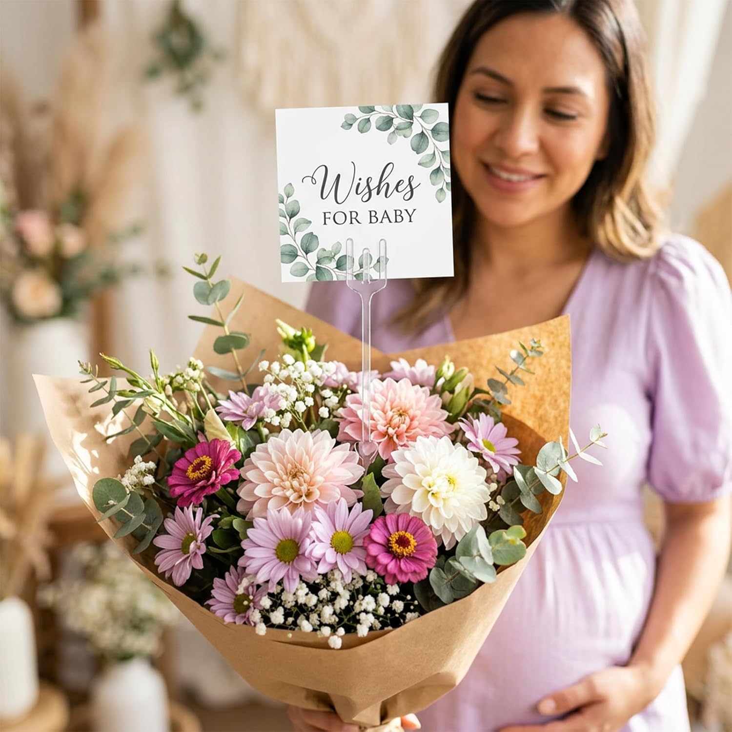 Afcabakila 320Pcs Floral Card Holder Picks 12.2'' Plastic Straight Head Floral Photo Sticks Clear Fork Shaped Flower Place Card Holders for Bouquet Arrangement Mother's Day Wedding Birthday Party