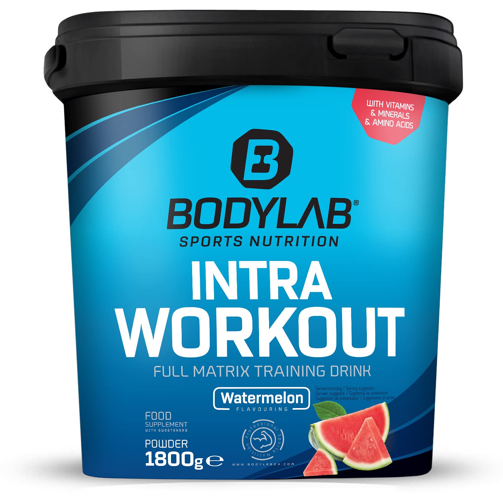 Bodylab24 Intra Workout 1,8 kg Wassermelone, mit EAA (inkl. BCAA) + Kalium, Calcium & Magnesium, B-Vitamine, Vitamin C, A und E, ideal während des Workouts
