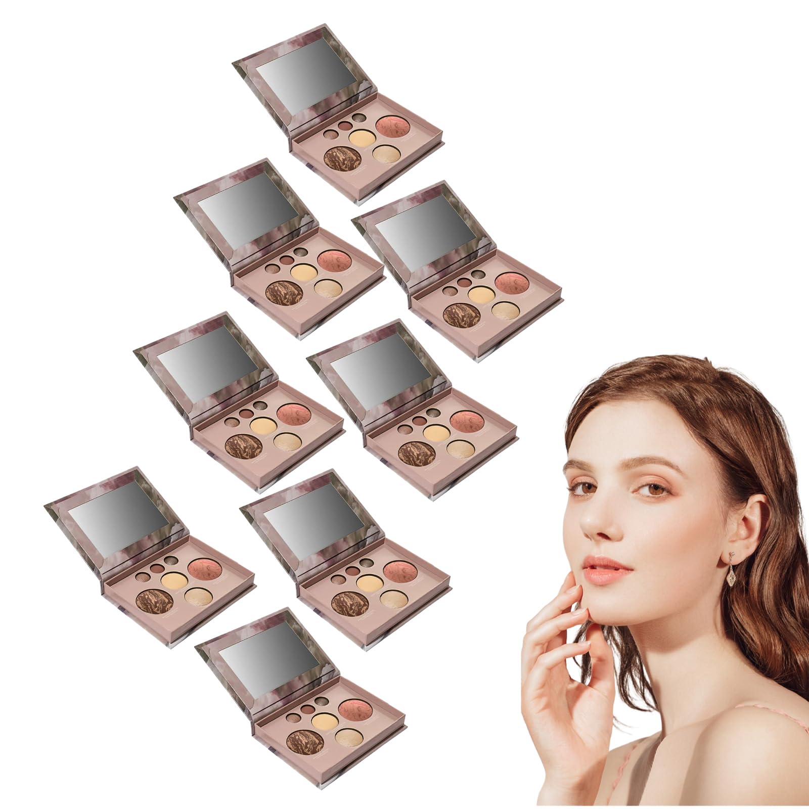Paleta makijażu All in One z pieczonym fundamentem i wycofaną szczoteczką Kabuki, Subtle Beauty Makeup Stack dla dojrzałej skóry, Paleta cieni do oczu, Zestaw All-in-One z neutralnymi (8 pudełek)