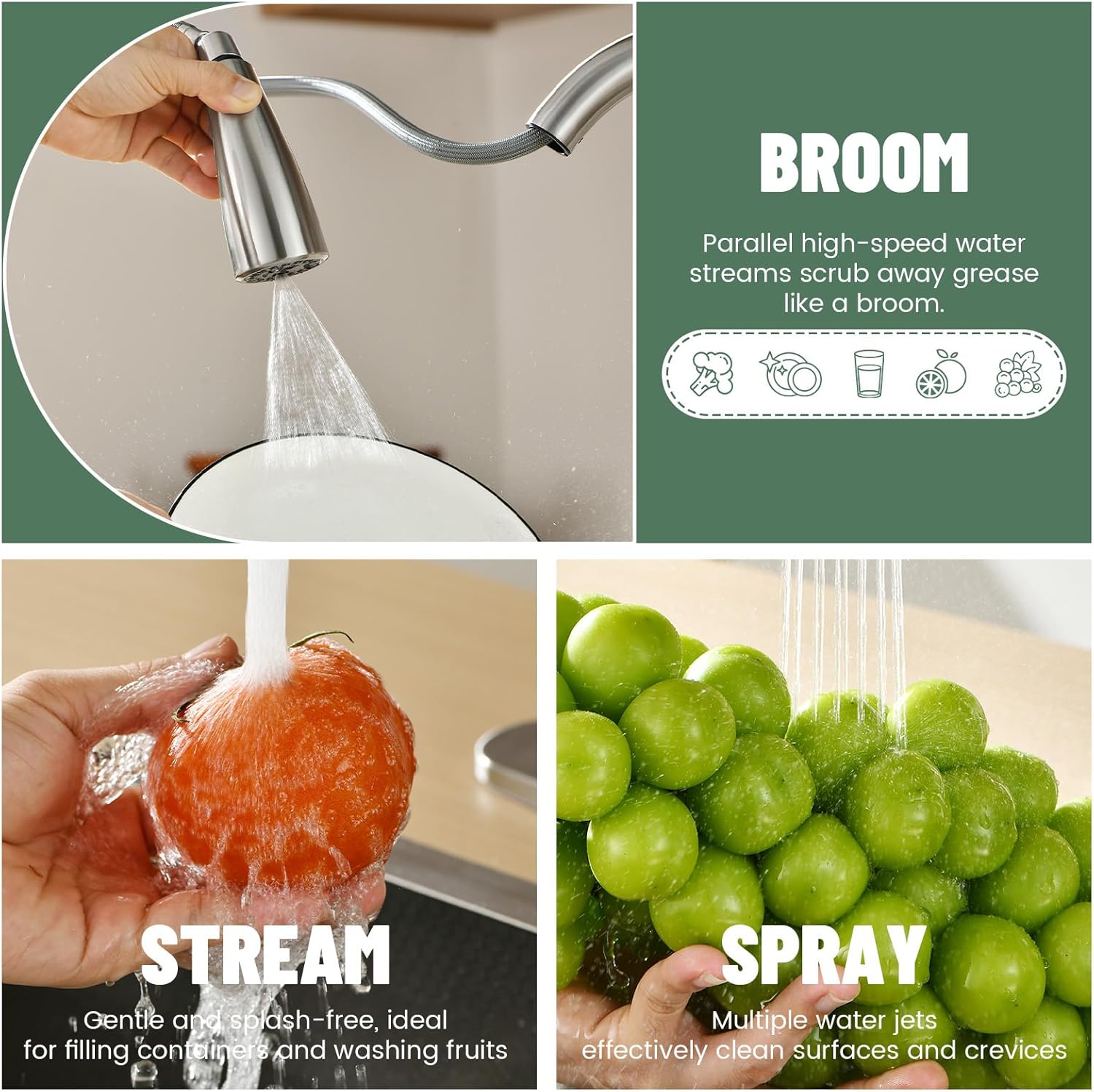 APPASO Brushed Nickel Kitchen Faucet with Pull Down Sprayer, 3-Function Spray Head, 360° Swivel, 20-Inch Hose, Single Handle High Arc Sink Faucet with Deck Plate for 1-3 Hole Sink, Unique Design