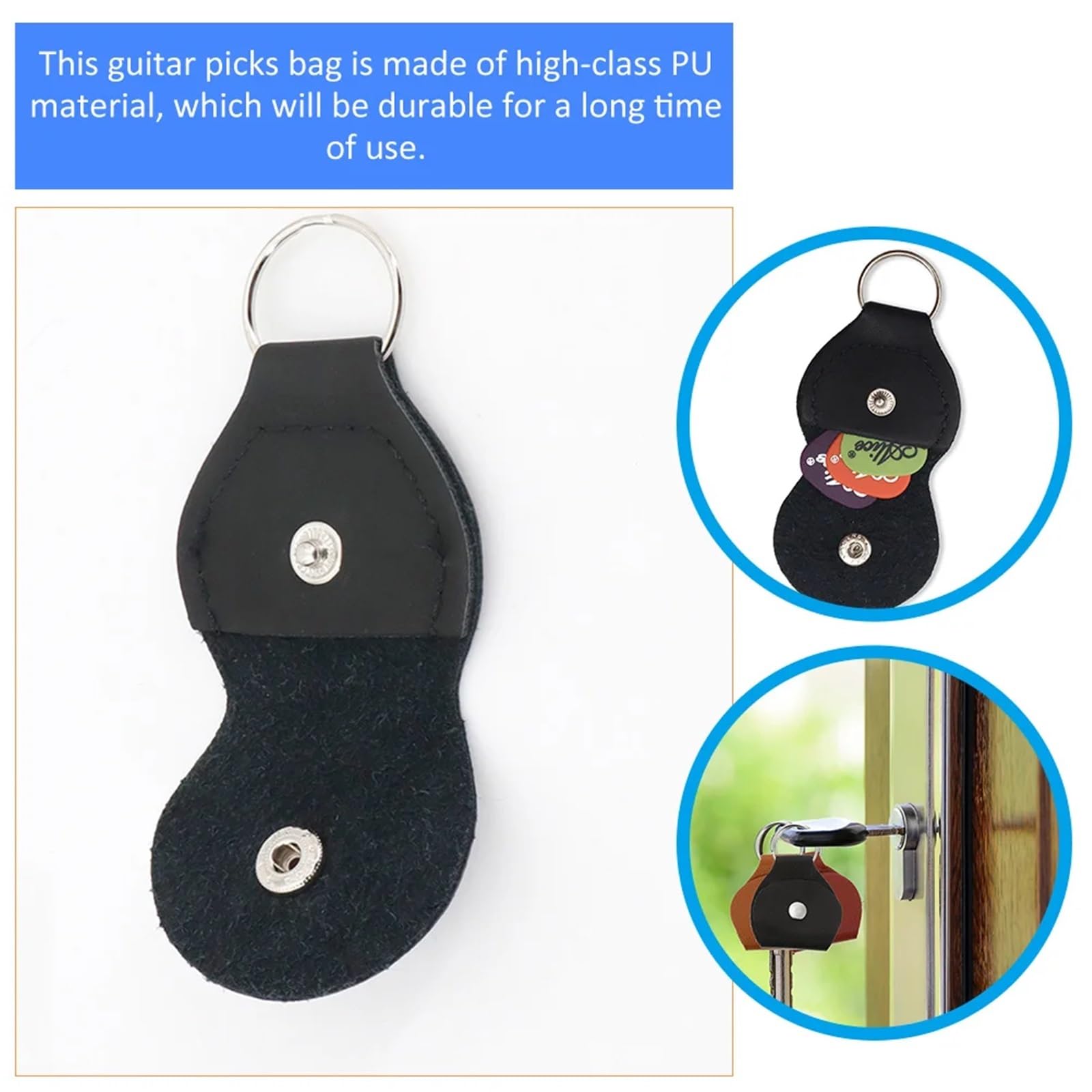 Uchwyt na kostki do gitary, 10 szt. Czarne etui na plektron z PU, 7x5x0,3 cm, mieści wiele kostek