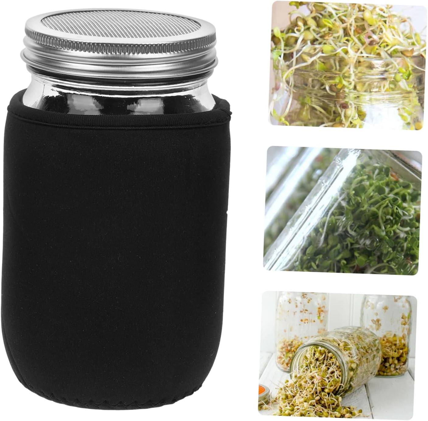 1set Sprouting Jar Kit Jars with Lids Blackout Sleeves for Growing Broccoli More Complete Growing Set