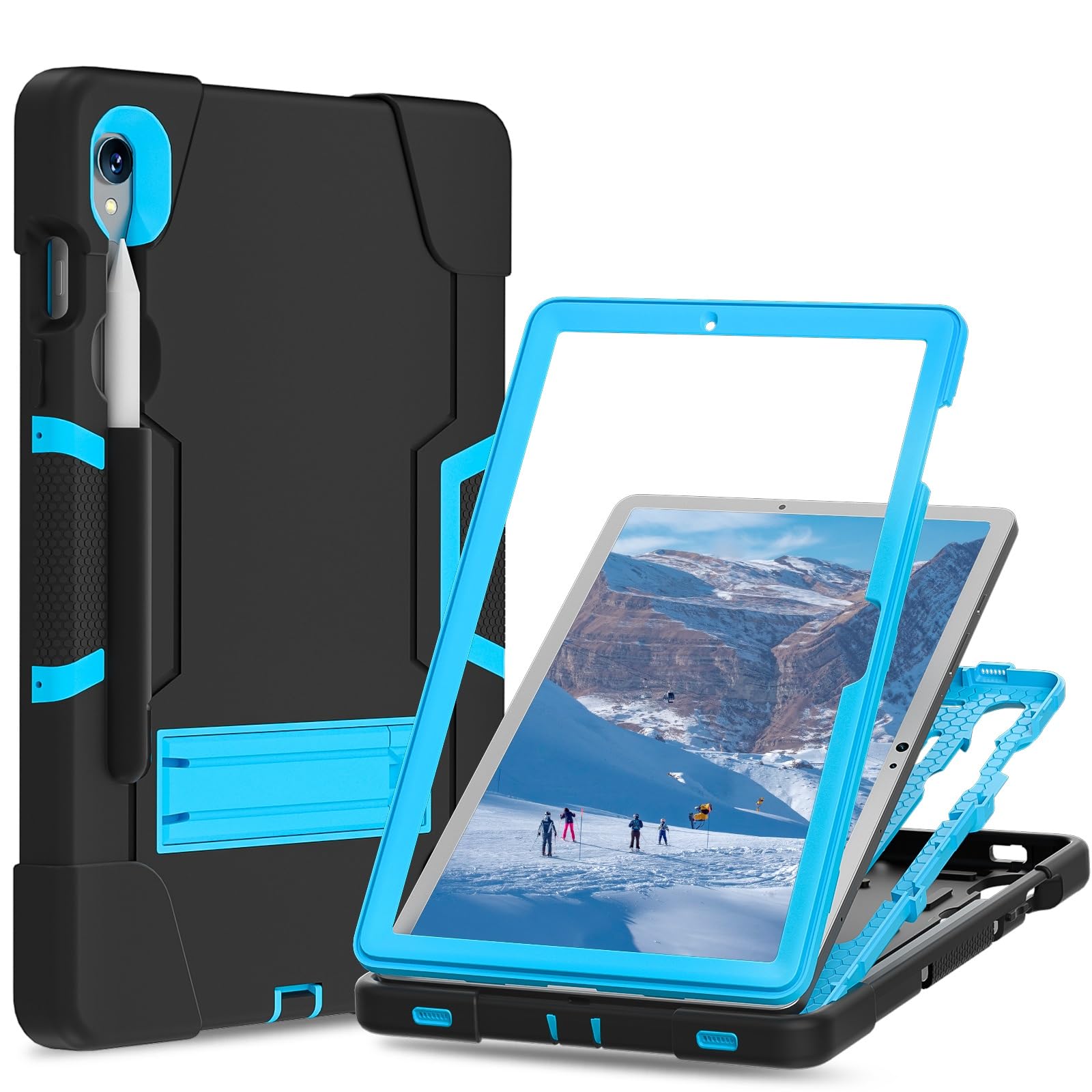Custodia protettiva per tablet PC compatibile con Samsung Galaxy Tab S9/Tab S9 FE 11 pollici 2023 SM-X710/X716B/X718U, custodia in silicone per tablet con cavalletto, resistente antiurto guscio