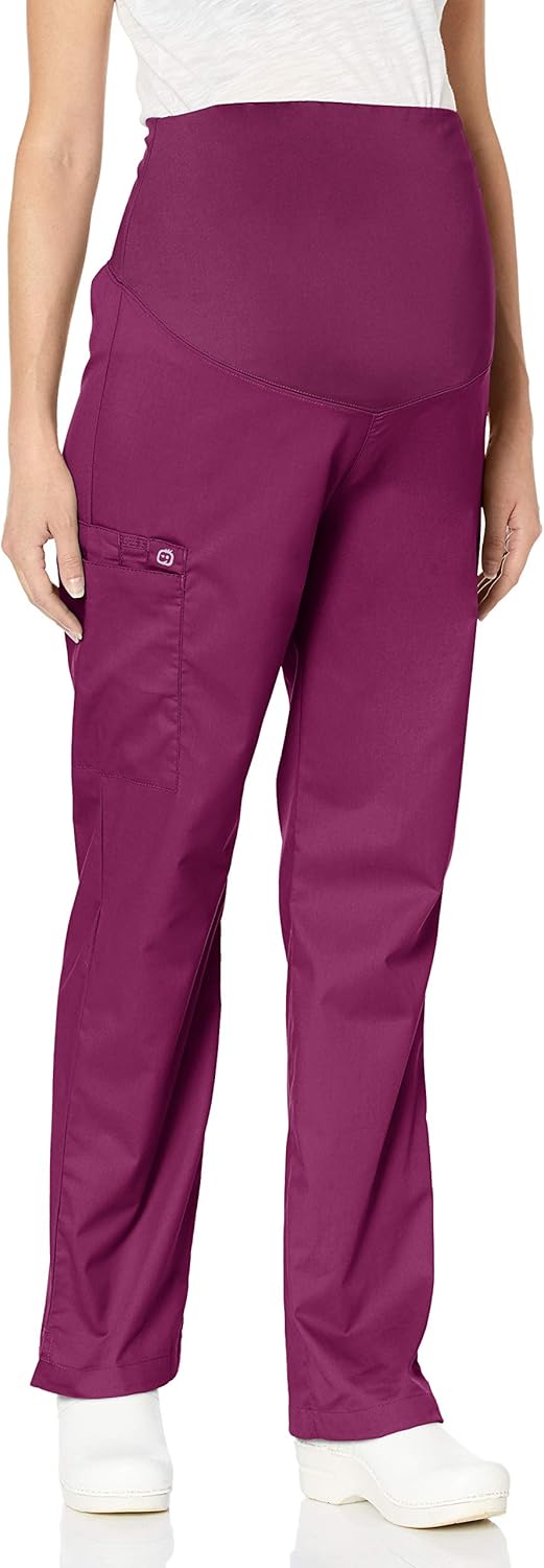 Wink WonderWORK Maternity Cargo Scrub Pant, Wine, S