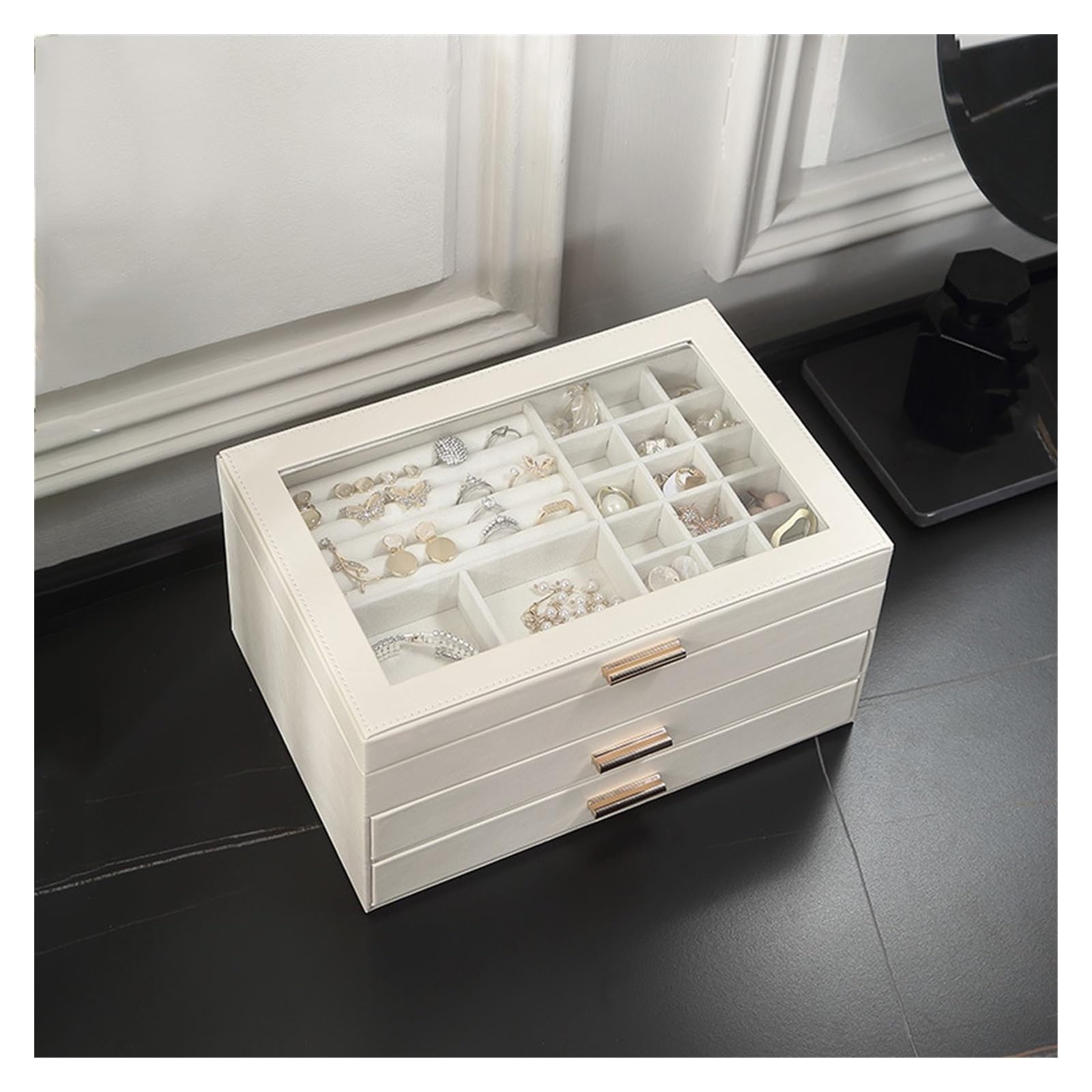 OZBMA Jewelry Organizer Display Travel Jewellery Case Boxes Portable Box PU Storage (Wit 27cm)