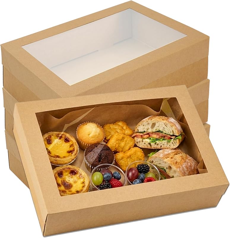 10 Pack Bakery Boxes with Window, 11.8x7.87x3.15 Inch Large Cookie Boxes, Cardboard Pastry Boxes, Take out Containers for Baking Pies, Cakes, Muffins and Pastries (S)