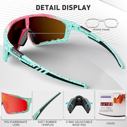 Miniatura 10 de KAPVOE Gafas de ciclismo polarizadas para hombres y mujeres, 3 lentes MTB para montar en bicicleta, gafas deportivas
