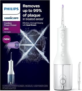Inalámbrico Power Flosser 3000, Irrigador Oral con Innovadora Tecnología Quad Stream, Irrigador Oral con 2 Modos de Uso de Hilo Dental y 3 Niveles de Intensidad, Diseño Ergonómico, Blanco, HX3806/21
