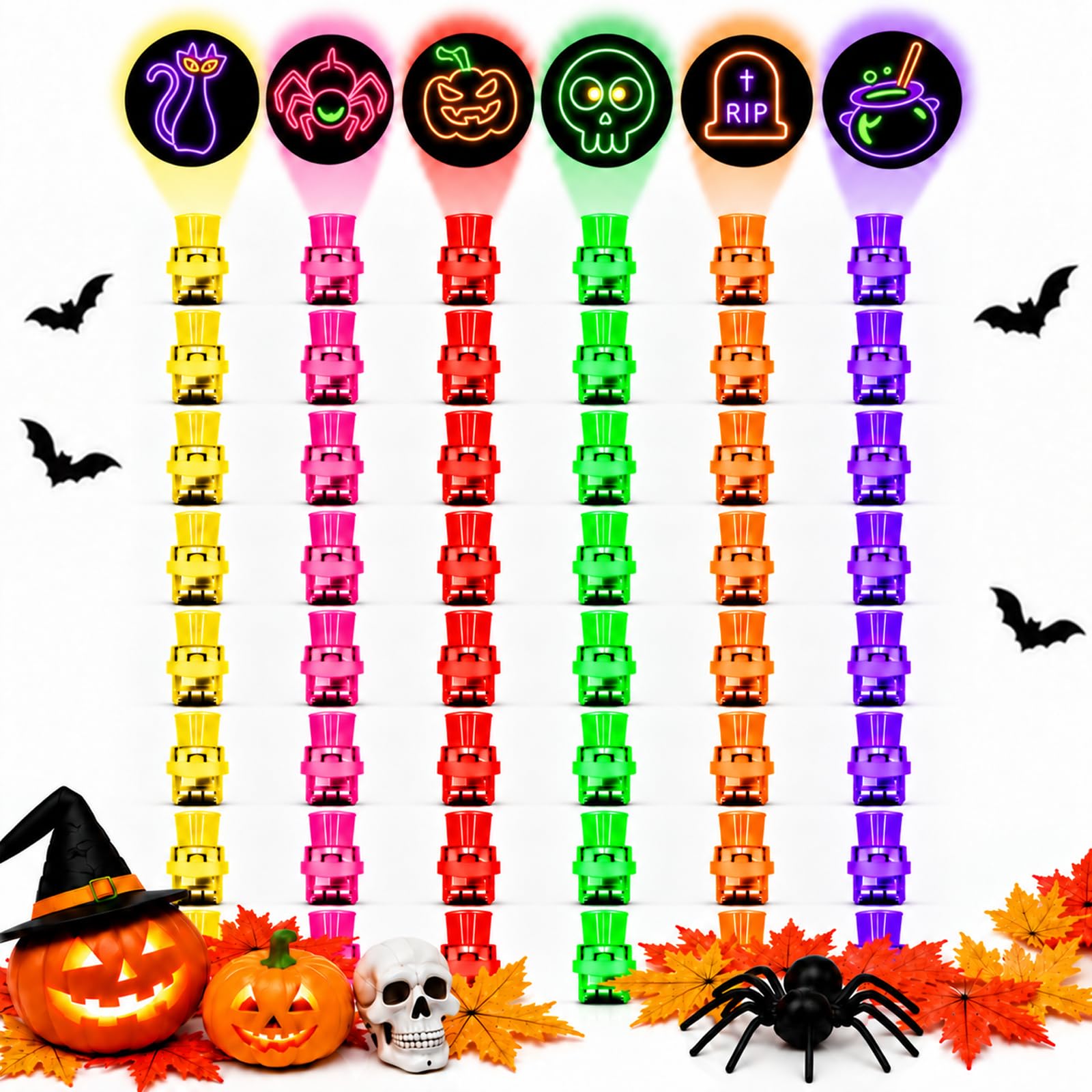 Drbrrly Halloween Finger Lights, 36 Pcs Mini LED Finger Projector Lights for Kids, Projection Finger Lights with Spooky Patterns, Halloween Party Bag Fillers & Trick or Treat Gifts (Model B,48pcs)