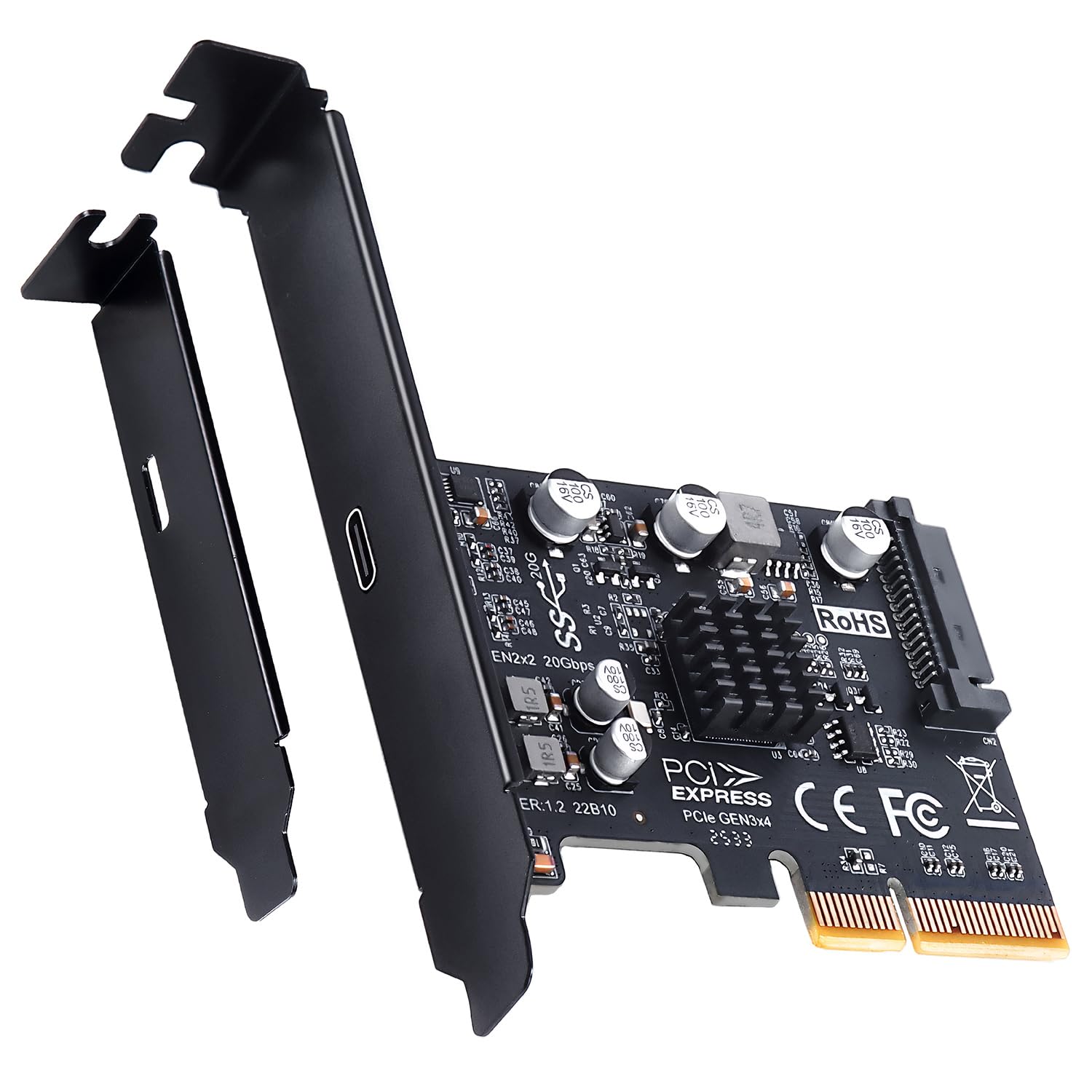 GRAUGEAR Scheda porta USB di tipo C da 20 Gbps, extra di tipo C in slot PCI [20G USB-C], estensione USB 20 Gbps, adattatore PCI Express a C I PCIe USB 3.2 Gen 2 Schede I accessori per PC desktop
