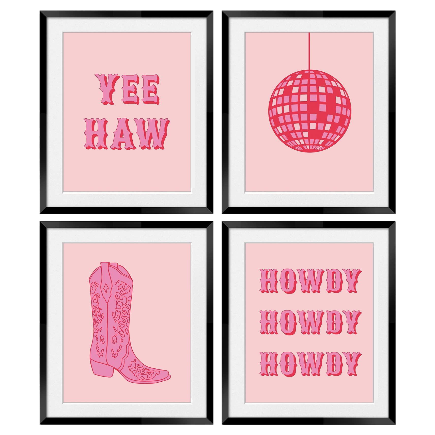 Amazon.com: OGILRE Pink Abstract Disco Ball Cowgirl Boots Howdy Yee Haw Wall  Art Decorations Prints, Cowgirl Boho Poster, 8x10 Inch 4 Set Unframed:  Posters & Prints