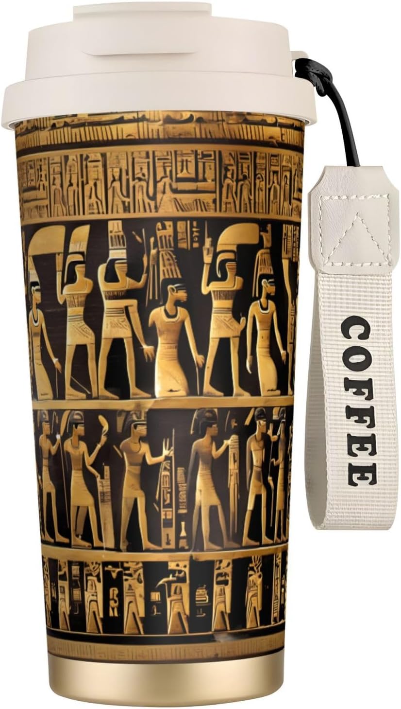 Egypts Hieroglyphics Print Leakproof Insulated Coffee Mug,Stainless Steel Dual Drink Travel Tumbler,17 OZ