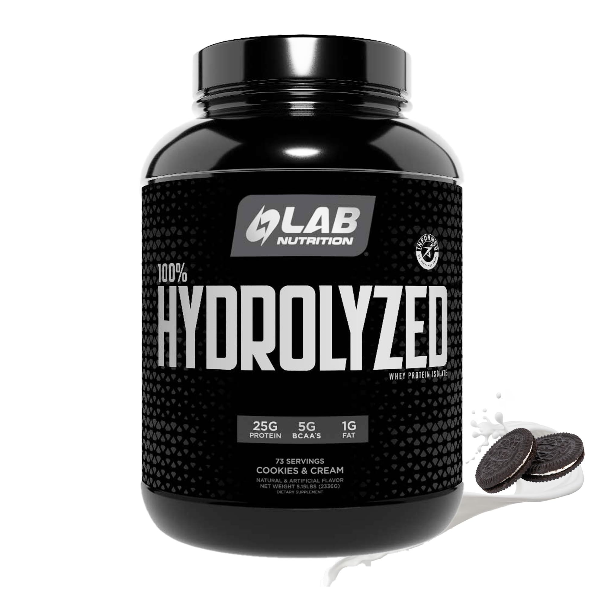 100% Hydrolyzed Whey Protein Isolate (5 Pounds, Cookies and Cream Flavor) 25gr of Protein, Build Muscle, Lean Muscle Growth, Easy Digestion, Gluten Free, Lactose Free, Fast Absorbing.
