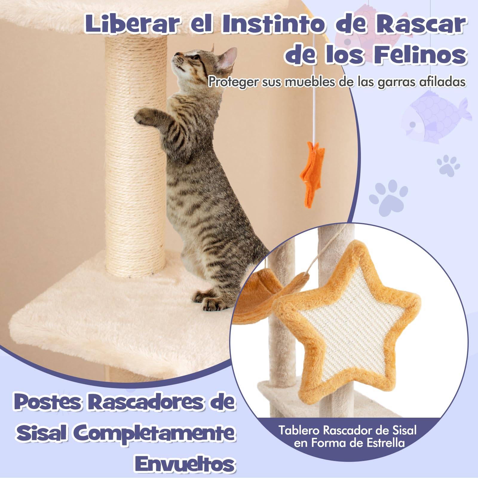 COSTWAY Árbol Rascador para Gatos, Altura 160cm, Rascador para Gatos de Varios Niveles con Postes de Sisal y Tablero, Condo, Plataforma y Perchas, Juguetes Colgantes, Tela de Felpa, Torre para Gatitos