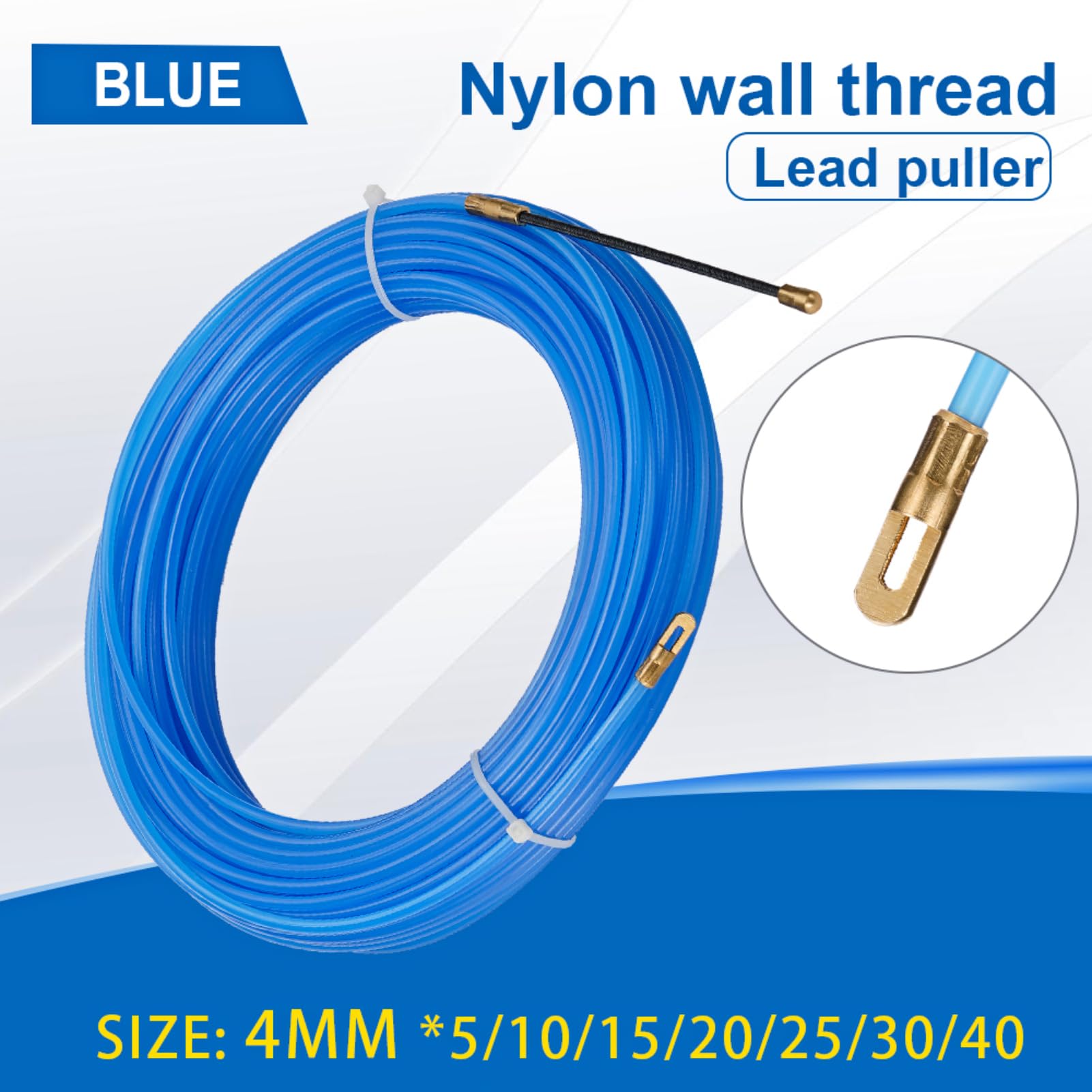 MuisTa 4 mm Tire Fils Electrique,Extracteur CâBle Ruban Poisson,Extracteur de fil électrique en nylon de pour électricien,Aiguille Electricien,Fish Tape Cable Puller(50 m, bleu)