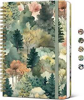 Taja Spiral Journal Notebook for Women, Pretty Hardcover Lined Notebook for Work & Note Taking, Aesthetic Cute Journal for Writing, 140 Pages, 6"x8", Misty Woods