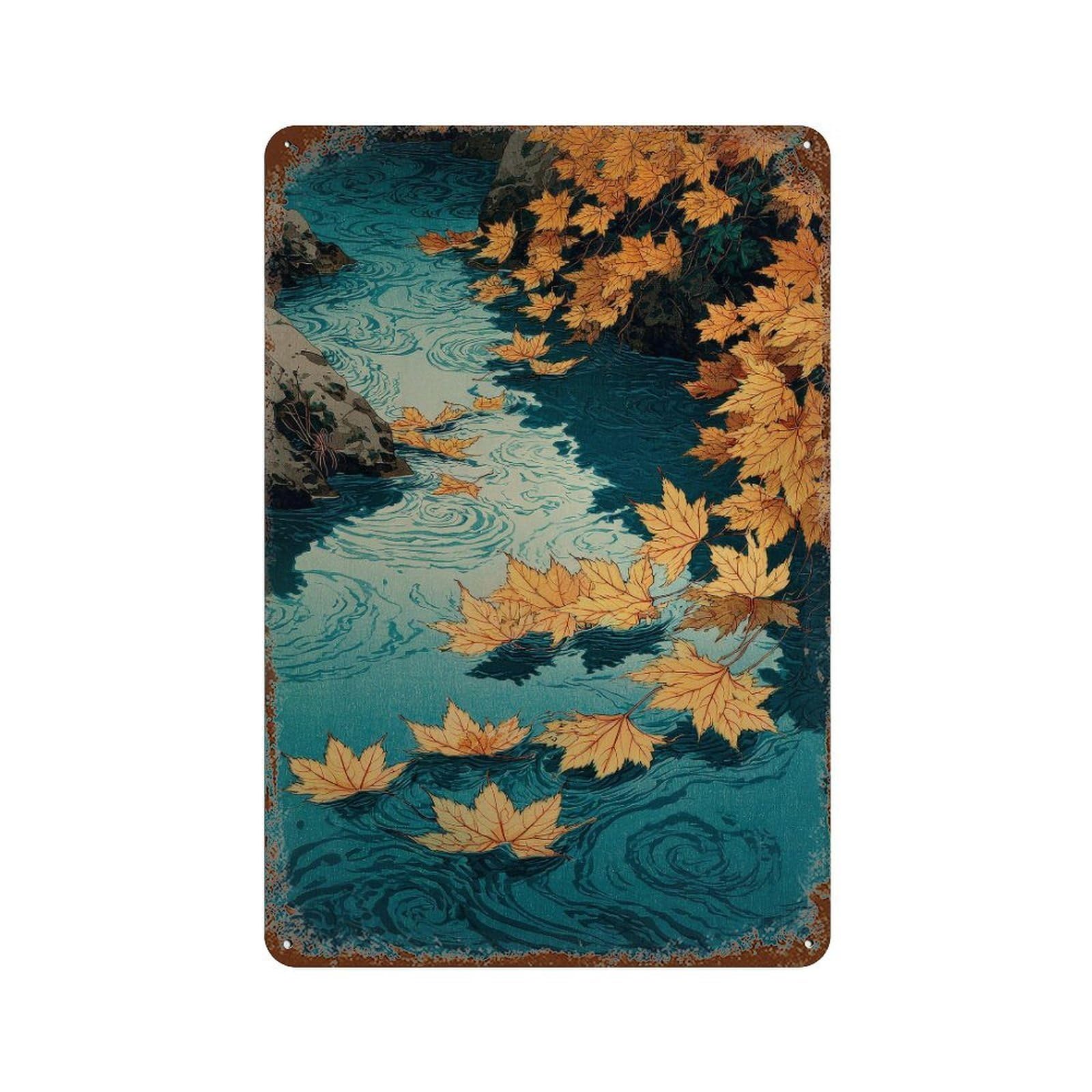 xiaoxiaoshen Autumn Maple Leaves. Japanese Ukiyo Wall Decor Art Metal Tin Poster Modern Home Decor Art Home Bar Shop Decorations Vintage Sign 30x20cm