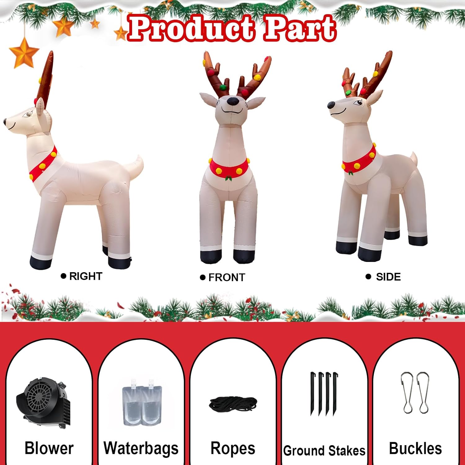 14.3FT Giant Christmas Inflatable Reindeer, Christmas Blow Up Reindeer Xmas Elk Inflatable Built-in Bright LED for Christmas Inflatables Outdoor Decoration Xmas Eve Party Yard Lawn Decor