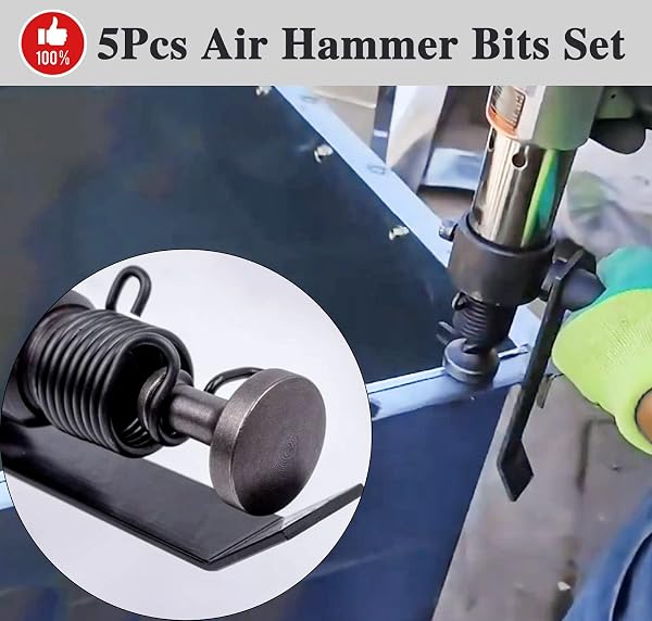Smoothing Air Hammer Bits Set, 5Pcs Smoothing Air Hammer Tool Kit Air Hammer Atachments Air Chisel Bits, Extended Length Pneumatic Hammer Bit with Spring, Power Hammer Drills Tools & Home Improvement - 2