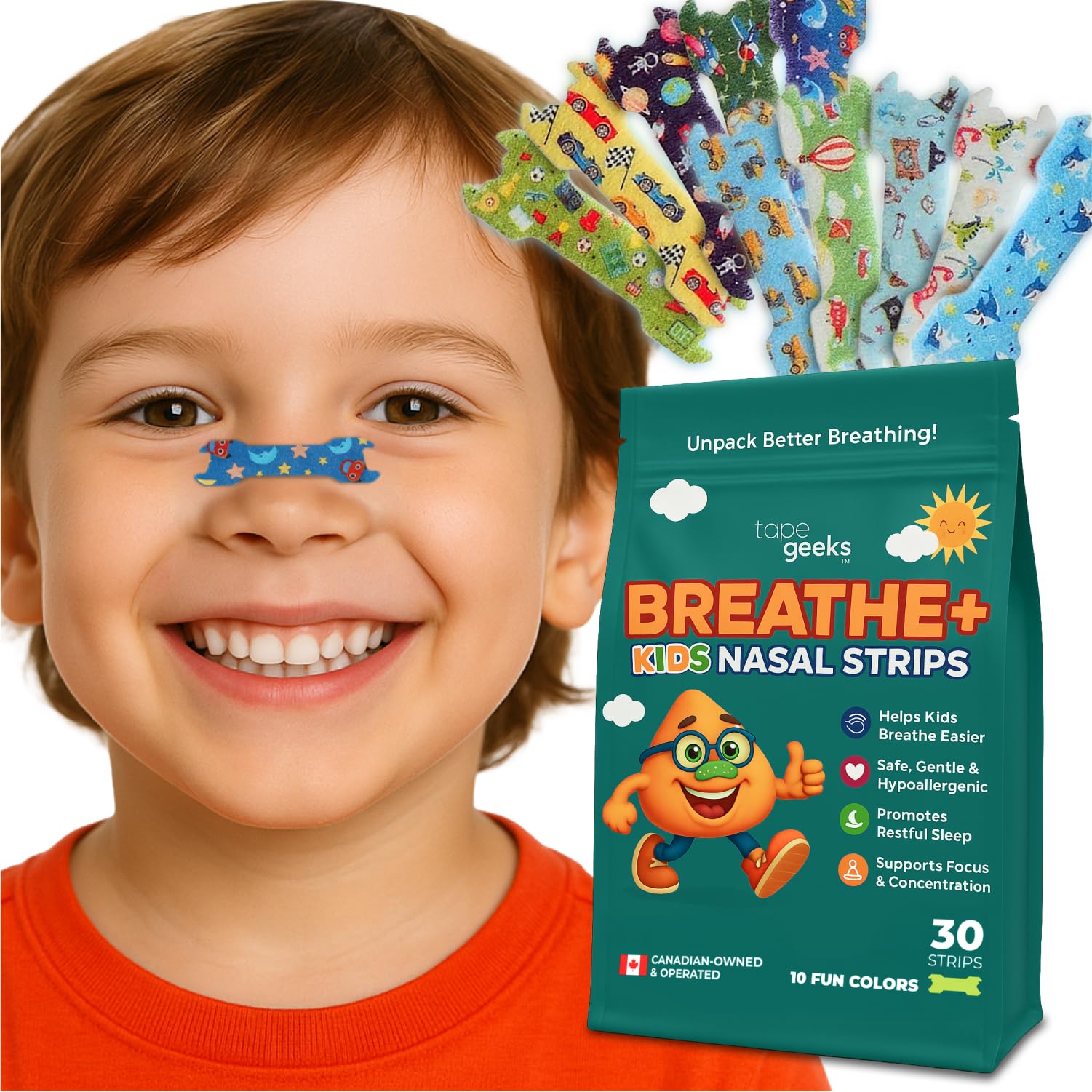TapeGeeks Nasal Strips for Kids Nose Strips for Breathing Nasal Strip for Reducing Snoring Boys and Girls Mix