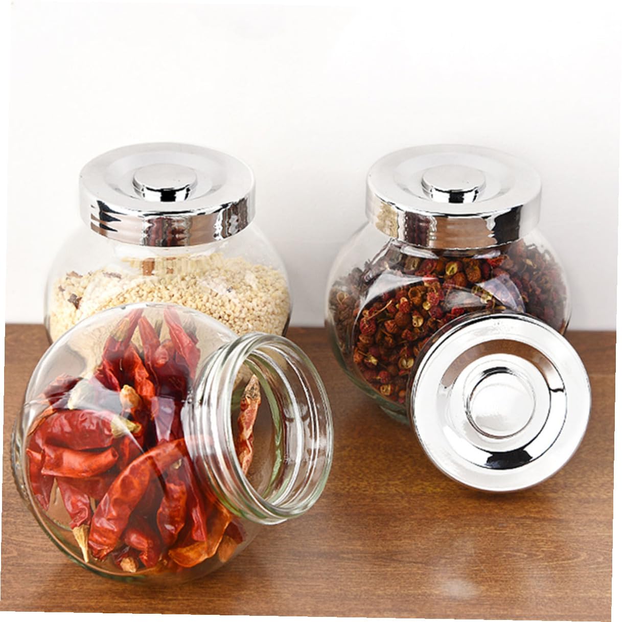 MAGICLULU Set di 8 Barattoli in Vetro Trasparente per Alimenti Chiusura Ermetica, Leggeri per Conservare Frutta Secca e Cereali in Cucina