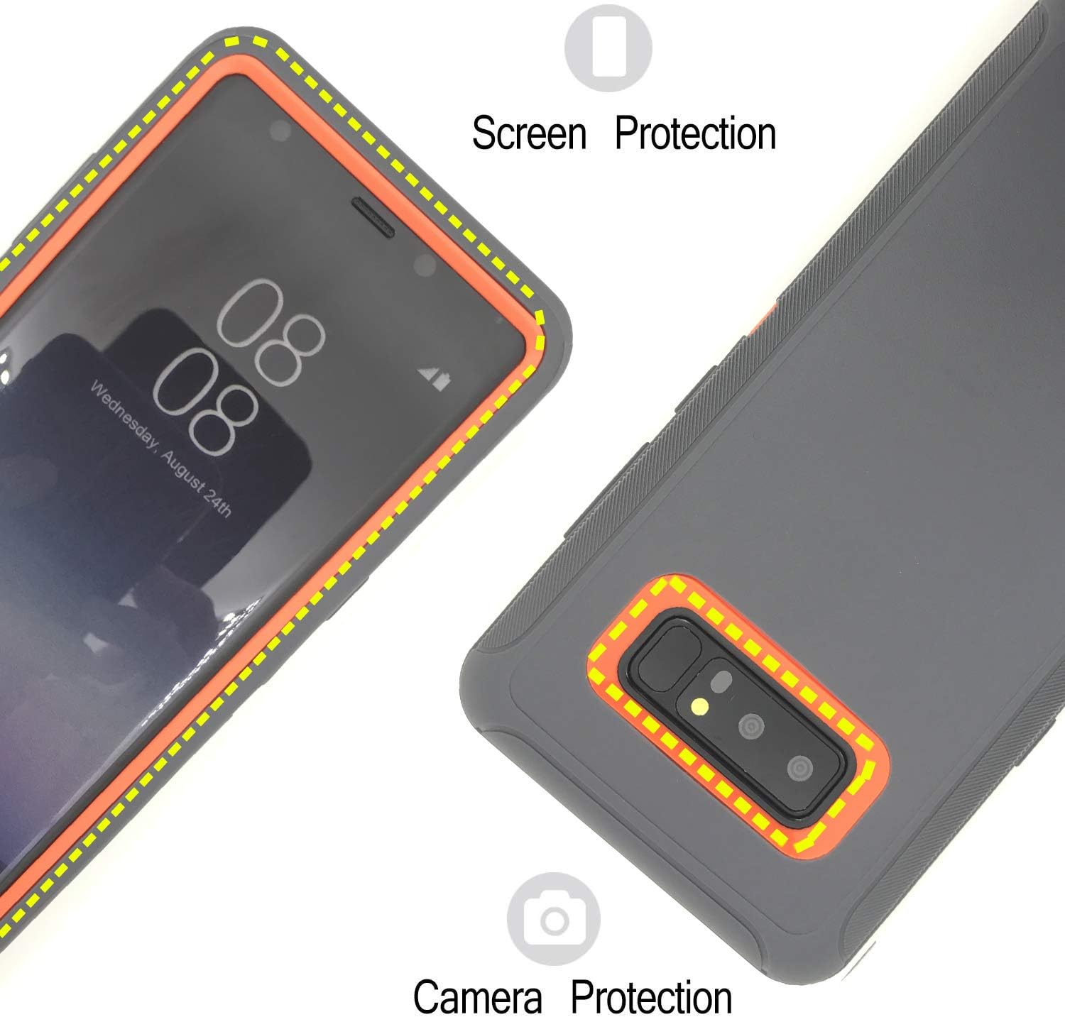 Samsung Galaxy Note 8 Phone Case,Note 8 Cases with Belt Clip Holster,Vodico Defender Heavy Duty Military Grade Shockproof High Impact Resistant Silicone Cover+Hard Bumper with Kickstand (Gray Orange)