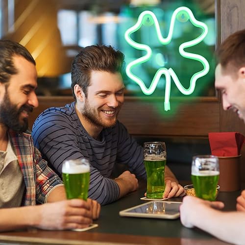 Miniatura 3 de Letreros LED de neón con luces de trébol para decoración de pared, decoración del día de San Patricio, luz de trébol USB o alimentada por batería,