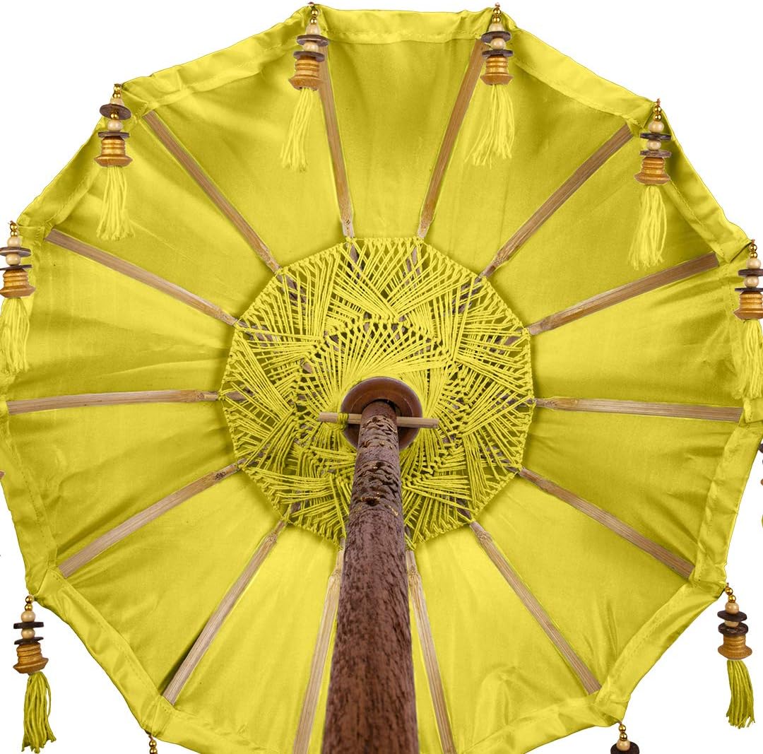 Koyal Wholesale Bali Umbrella Stand, 34-Inch Yellow Tall Moroccan Style Home Decor Items, Free-Standing Umbrella