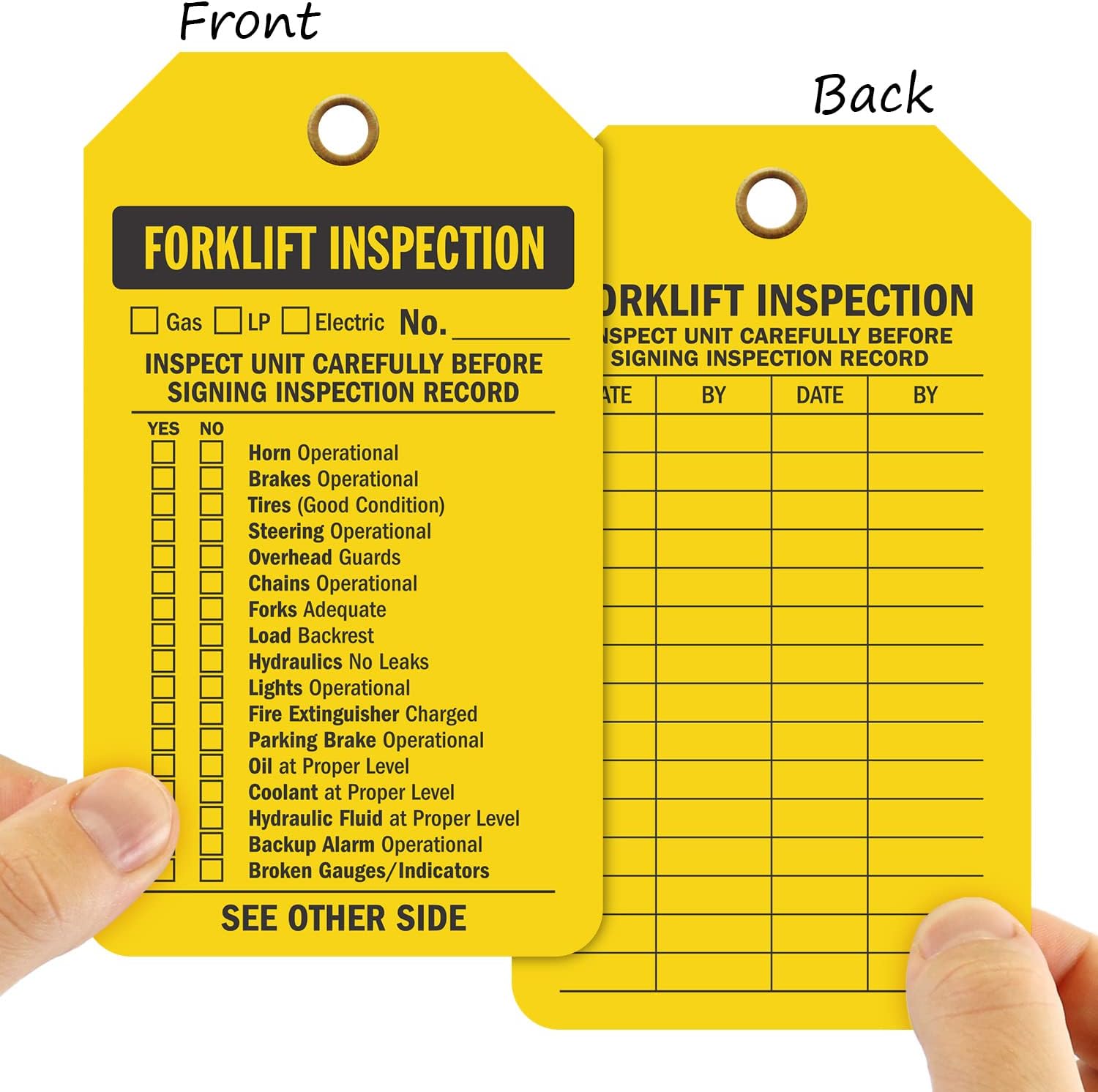 SmartSign 2 Sided Forklift Inspection Tag | 3.375" x 5.875" Plastic, Pack of 100, Made in USA